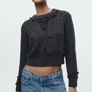 Zara Knit Sweater with Faux Pearls NWOT